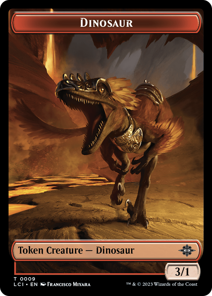 Treasure (0018) // Dinosaur (0009) Double-Sided Token [The Lost Caverns of Ixalan Tokens] | Sanctuary Gaming