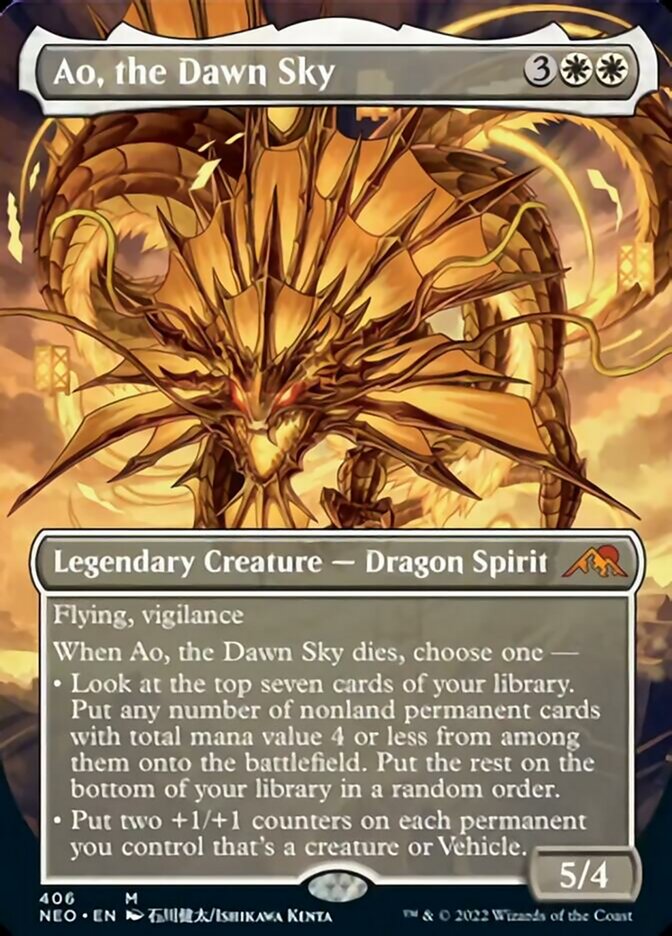 Ao, the Dawn Sky (Borderless Alternate Art) [Kamigawa: Neon Dynasty] | Sanctuary Gaming