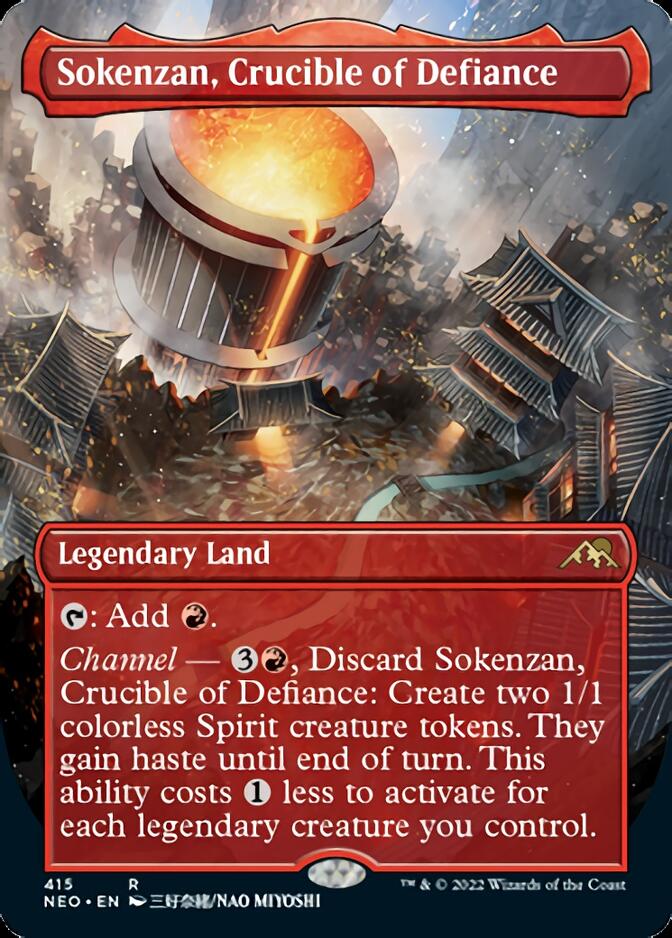 Sokenzan, Crucible of Defiance (Borderless Alternate Art) [Kamigawa: Neon Dynasty] | Sanctuary Gaming