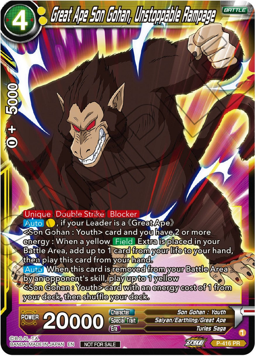 Great Ape Son Gohan, Unstoppable Rampage (Zenkai Series Tournament Pack Vol.1) (P-416) [Tournament Promotion Cards] | Sanctuary Gaming