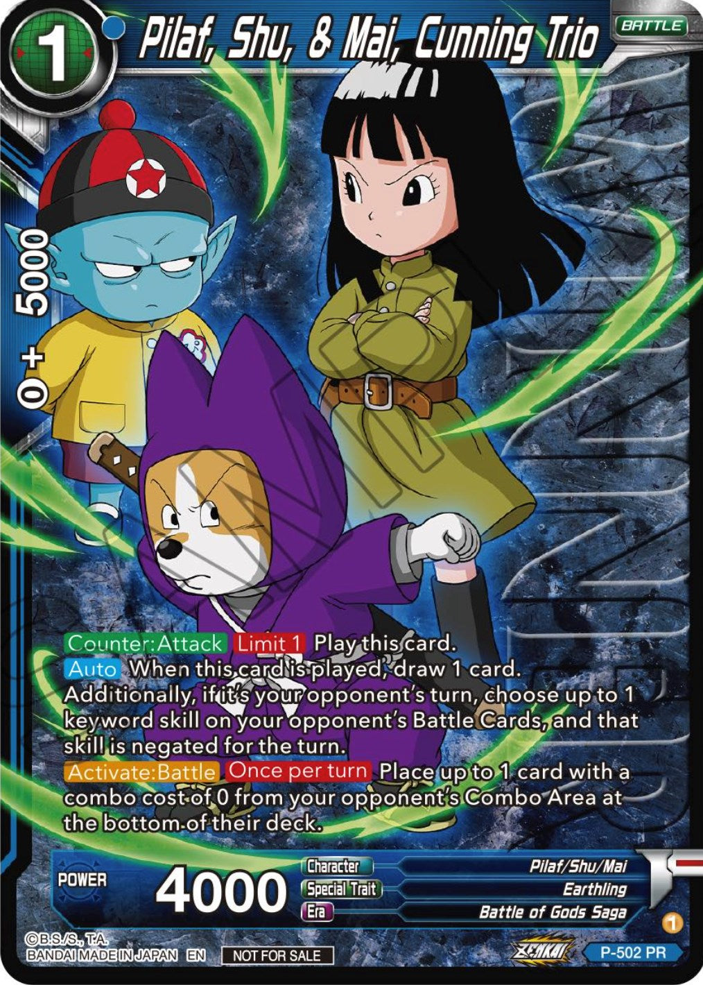 Pilaf, Shu, & Mai, Cunning Trio (Zenkai Series Tournament Pack Vol.4 Winner) (P-502) [Tournament Promotion Cards] | Sanctuary Gaming