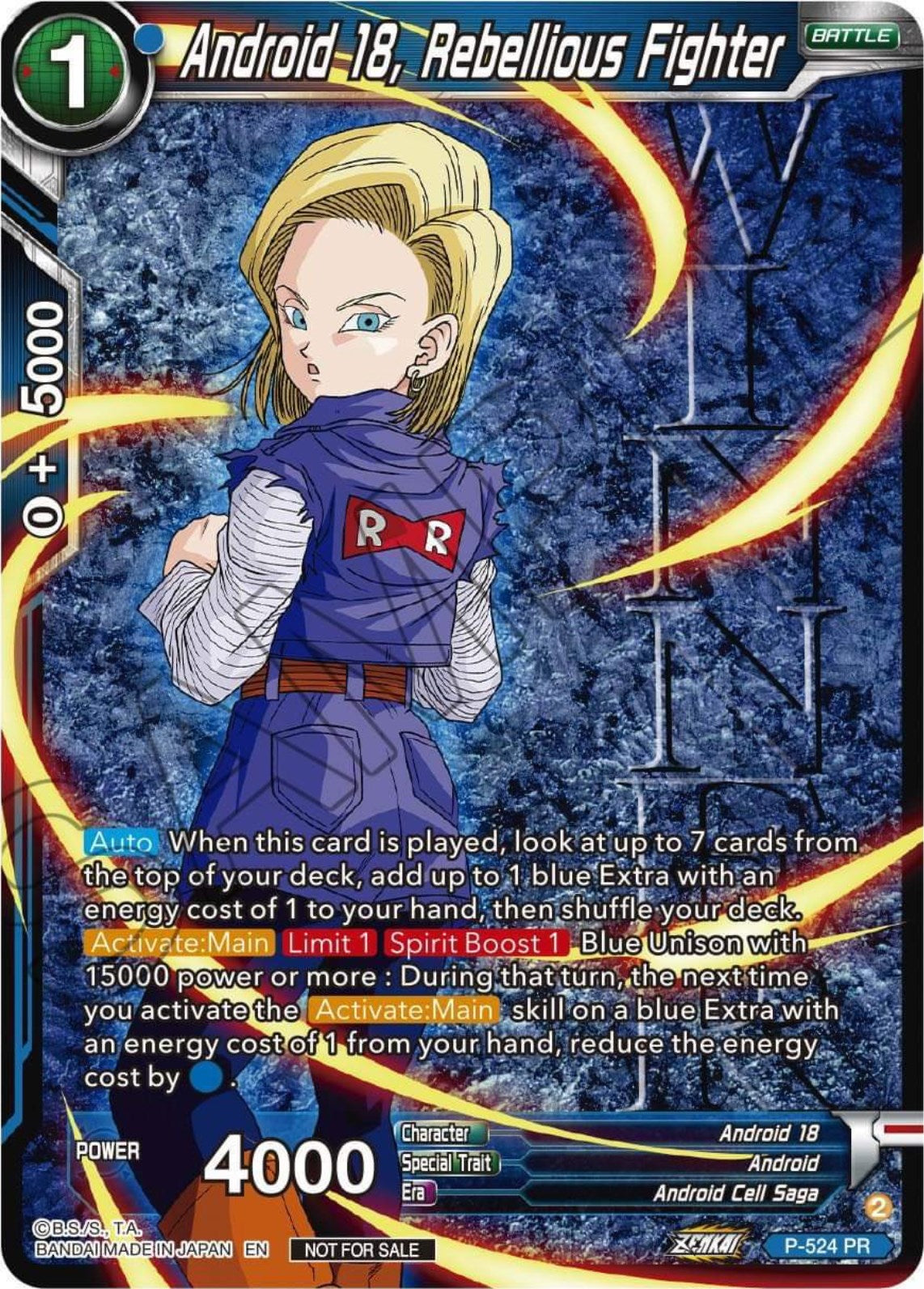 Android 18, Rebellious Fighter (Winner-Stamped) (Zenkai Series Tournament Pack Vol.5) (P-524) [Tournament Promotion Cards] | Sanctuary Gaming