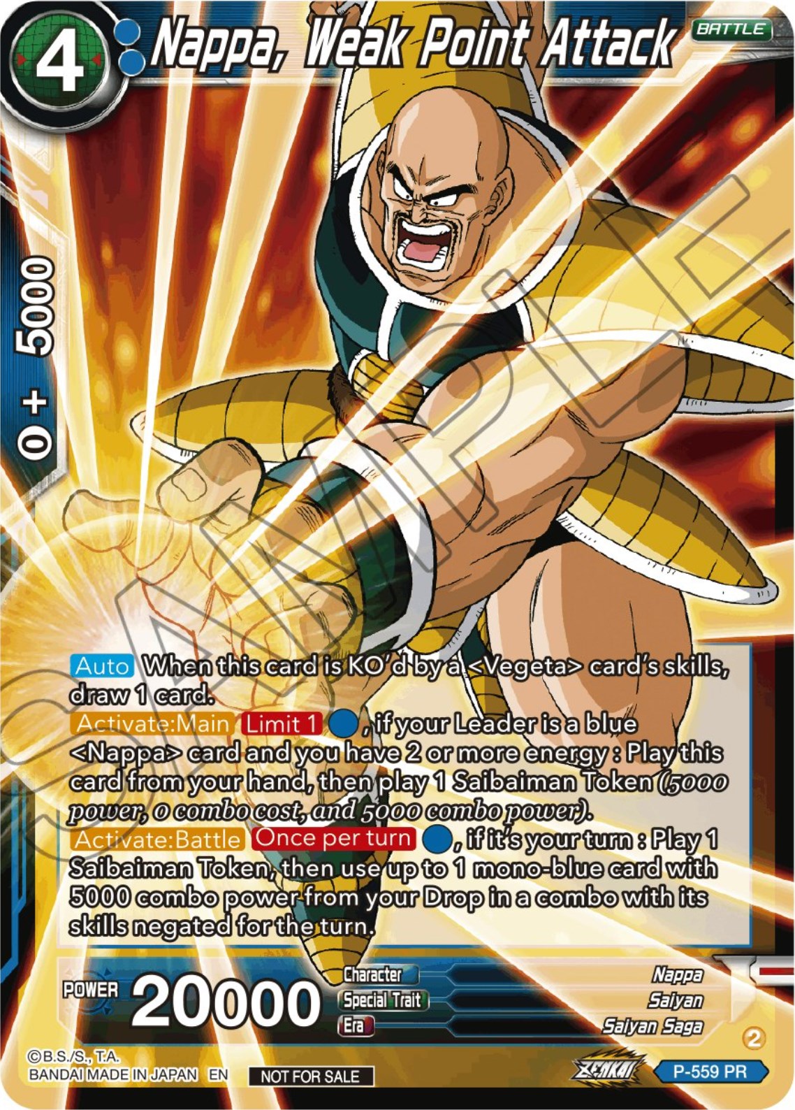 Nappa, Weak Point Attack (Zenkai Series Tournament Pack Vol.6) (P-559) [Tournament Promotion Cards] | Sanctuary Gaming