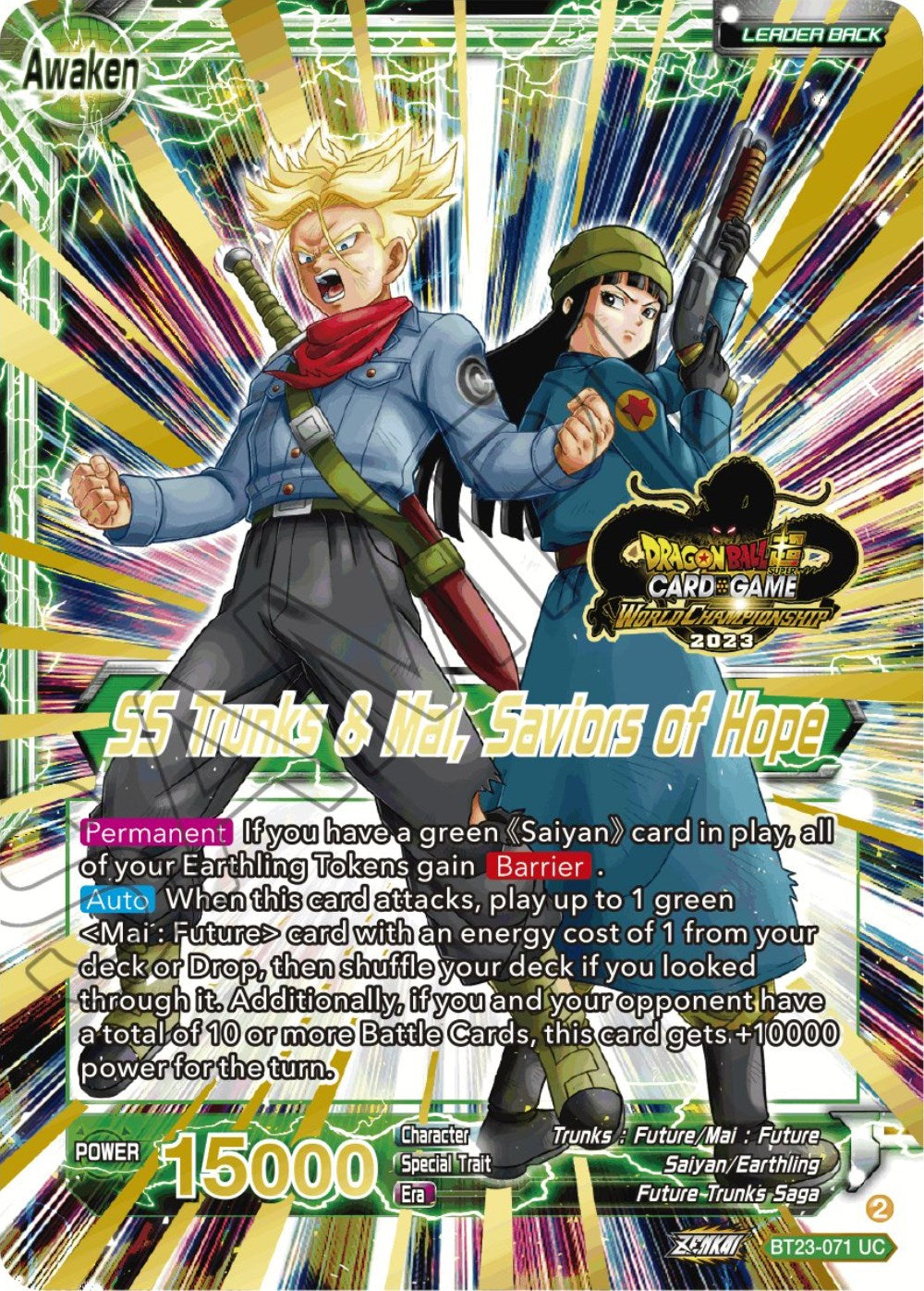 Trunks & Mai // SS Trunks & Mai, Saviors of Hope (2023 Worlds ZENKAI 06 Leader Set) (BT23-071) [Tournament Promotion Cards] | Sanctuary Gaming