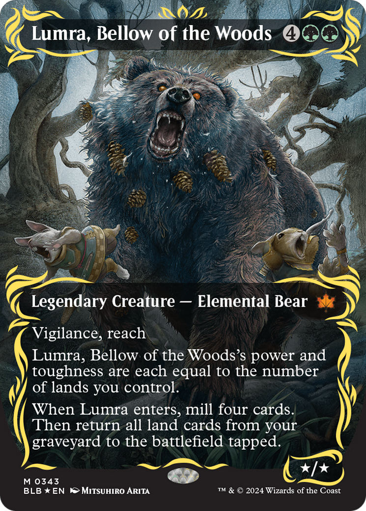 Lumra, Bellow of the Woods (Borderless) (Raised Foil) [Bloomburrow] | Sanctuary Gaming