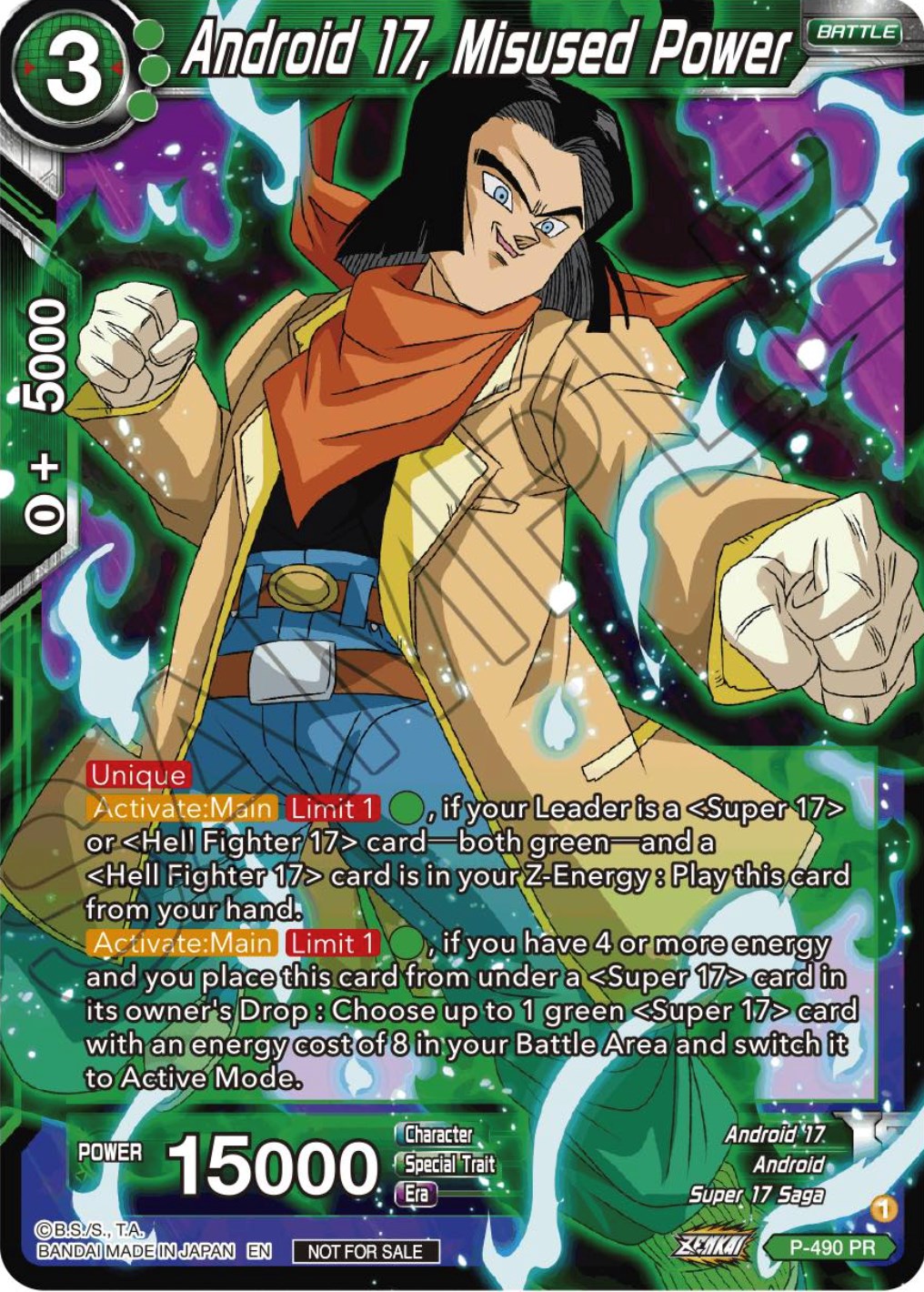Android 17, Misused Power (Zenkai Series Tournament Pack Vol.3) (P-490) [Tournament Promotion Cards] | Sanctuary Gaming