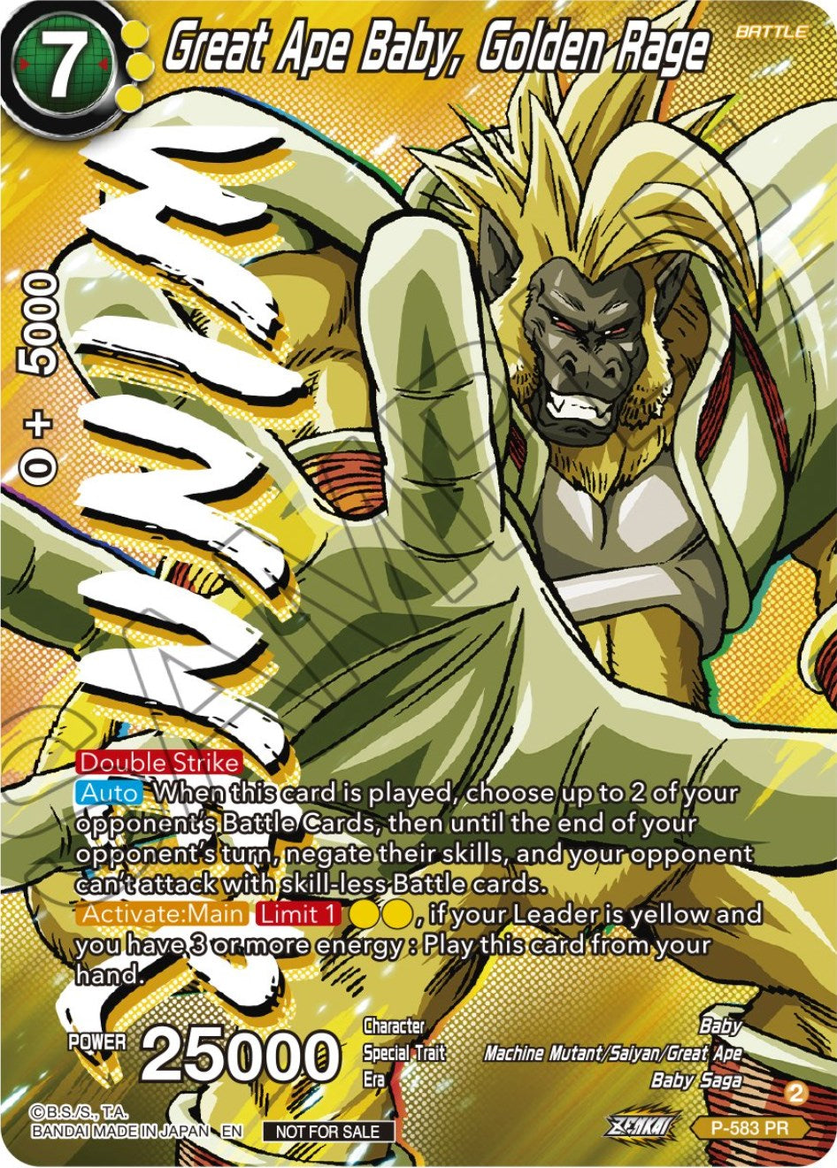 Great Ape Baby, Golden Rage (Zenkai Series Tournament Pack Vol.7) (Winner) (P-583) [Tournament Promotion Cards] | Sanctuary Gaming