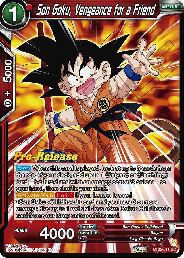 Son Goku, Vengeance for a Friend (BT25-011) [Legend of the Dragon Balls Prerelease Promos] | Sanctuary Gaming