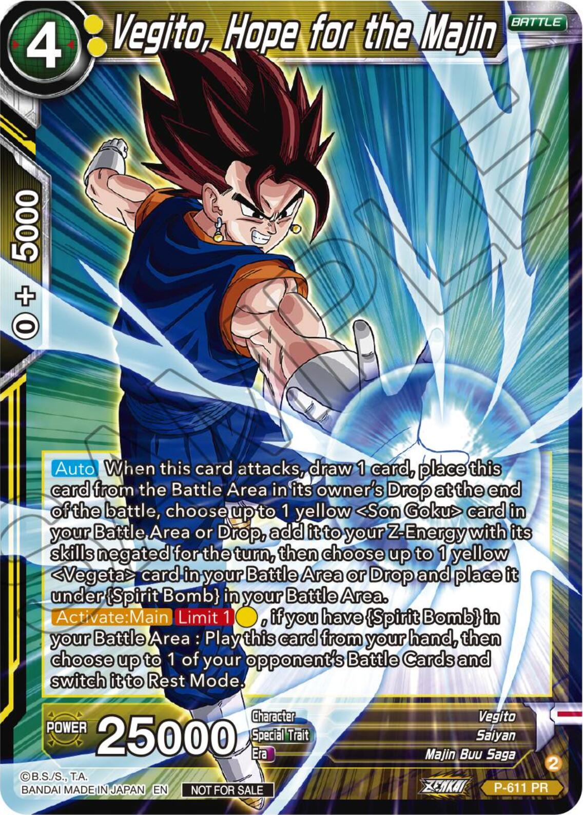 Vegito, Hope for the Majin (Tournament Pack Vol. 8) (P-611) [Promotion Cards] | Sanctuary Gaming