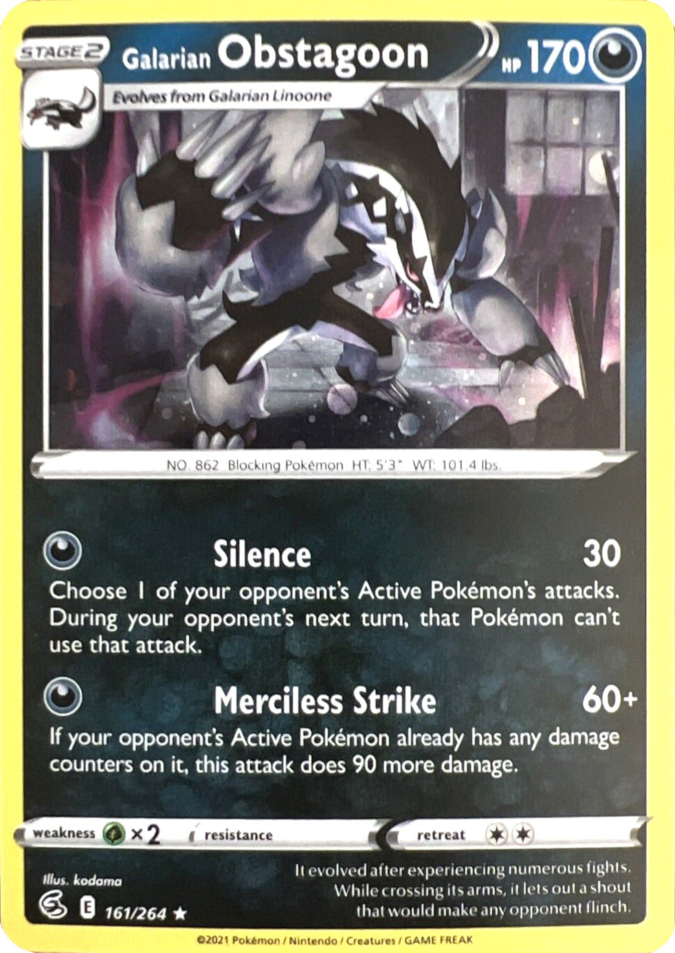 Galarian Obstagoon (161/264) (Cosmos Holo) [Sword & Shield: Fusion Strike] | Sanctuary Gaming