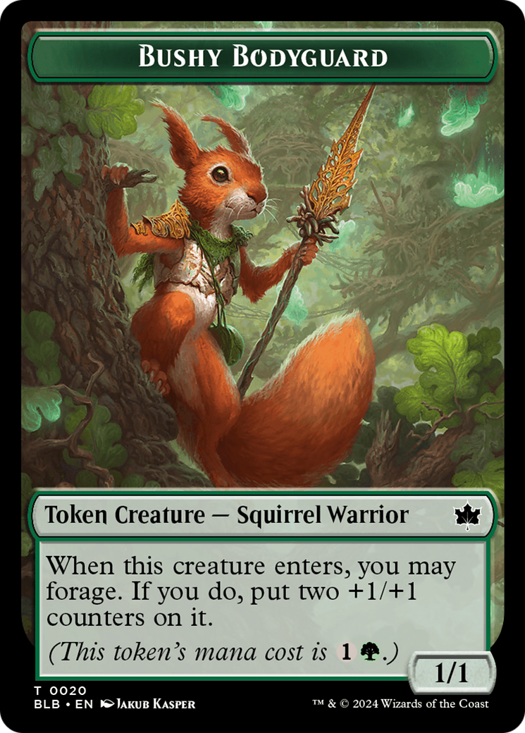 Emblem - Ral, Crackling Wit // Bushy Bodyguard Double-Sided Token [Bloomburrow Tokens] | Sanctuary Gaming