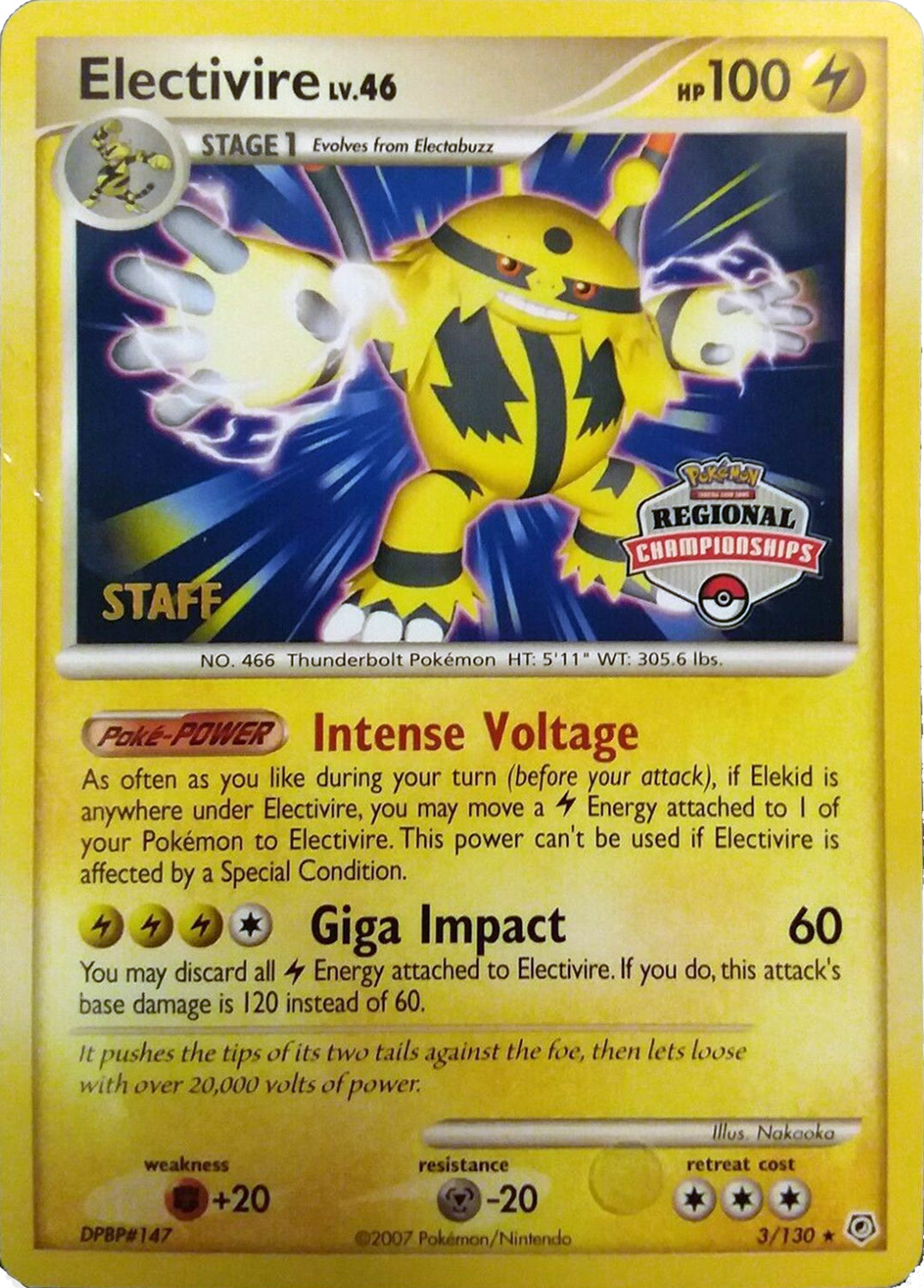 Electivire (003/130) (2008 Staff Regional Championships) [League & Championship Cards] | Sanctuary Gaming