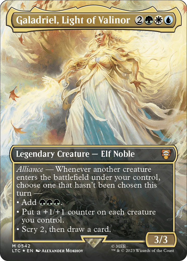 Galadriel, Light of Valinor (Borderless) (Surge Foil) [The Lord of the Rings: Tales of Middle-Earth Commander] | Sanctuary Gaming