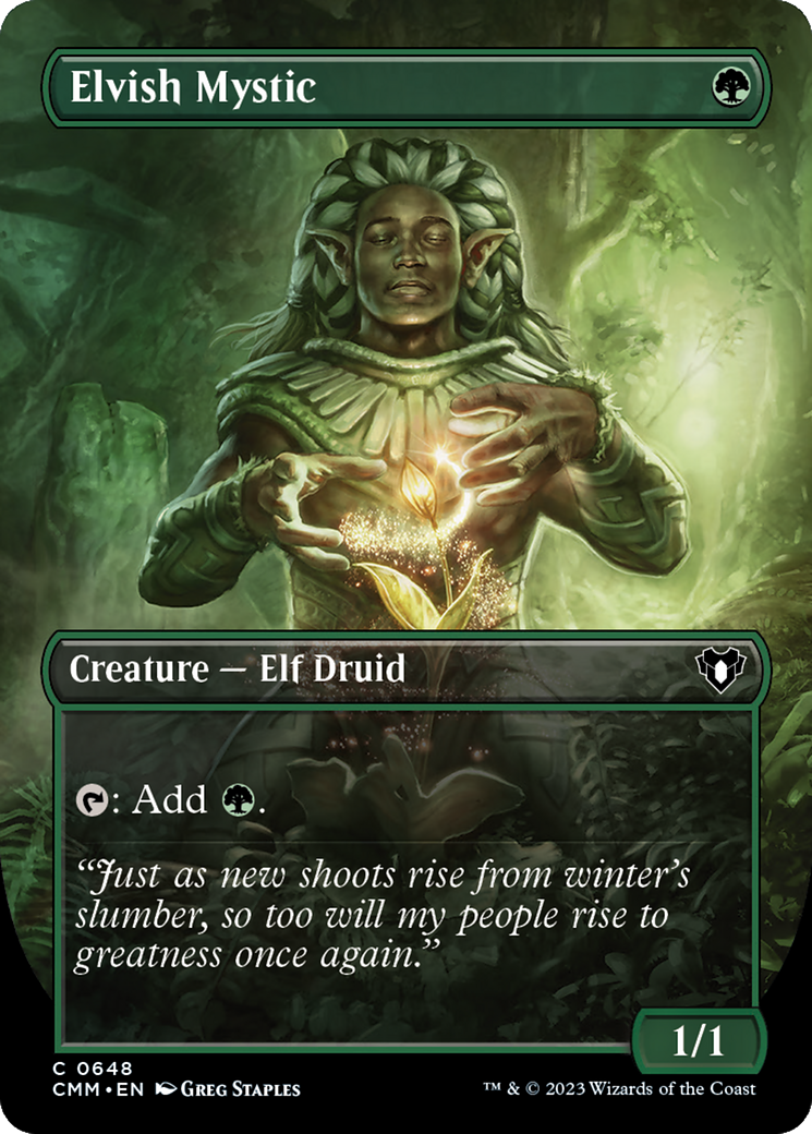 Elvish Mystic (Borderless Alternate Art) [Commander Masters] | Sanctuary Gaming