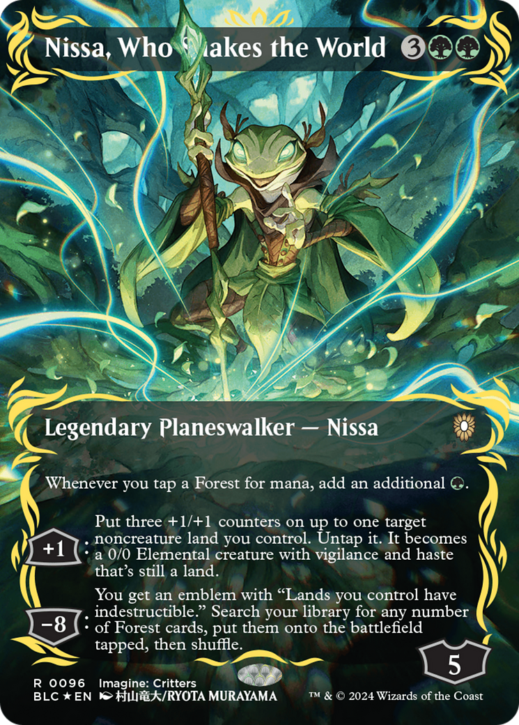 Nissa, Who Shakes the World (Borderless) (Raised Foil) [Bloomburrow Commander] | Sanctuary Gaming