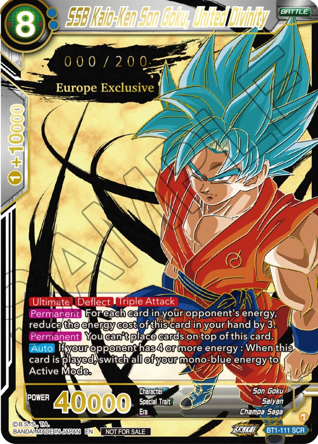 SSB Kaio-Ken Son Goku, United Divinity (European Zenkai Cup Top 16) (Serial Numbered) (BT1-111) [Tournament Promotion Cards] | Sanctuary Gaming