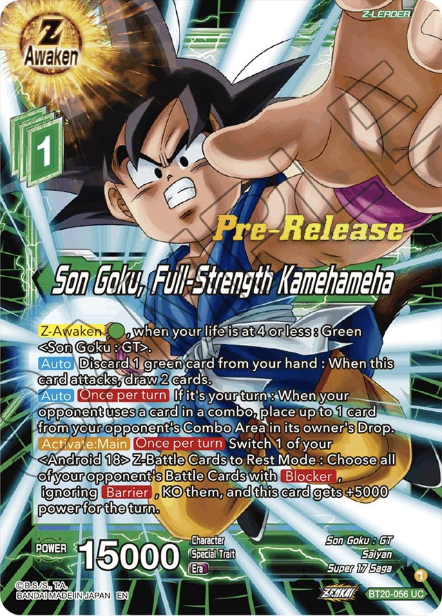 Son Goku, Full-Strength Kamehameha (BT20-056) [Power Absorbed Prerelease Promos] | Sanctuary Gaming