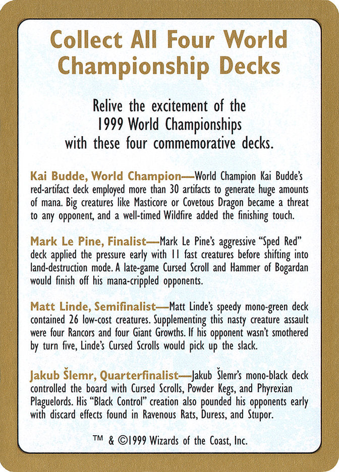 1999 World Championships Ad [World Championship Decks 1999] | Sanctuary Gaming
