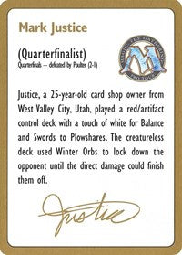 1996 Mark Justice Biography Card [World Championship Decks] | Sanctuary Gaming