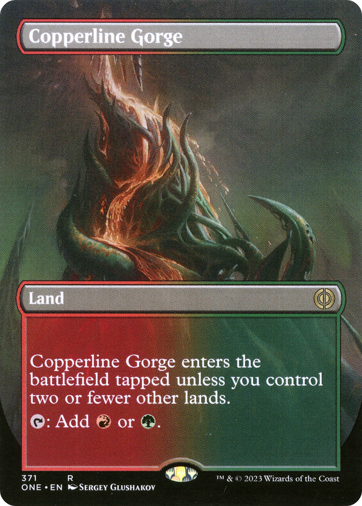 Copperline Gorge (Borderless Alternate Art) [Phyrexia: All Will Be One] | Sanctuary Gaming