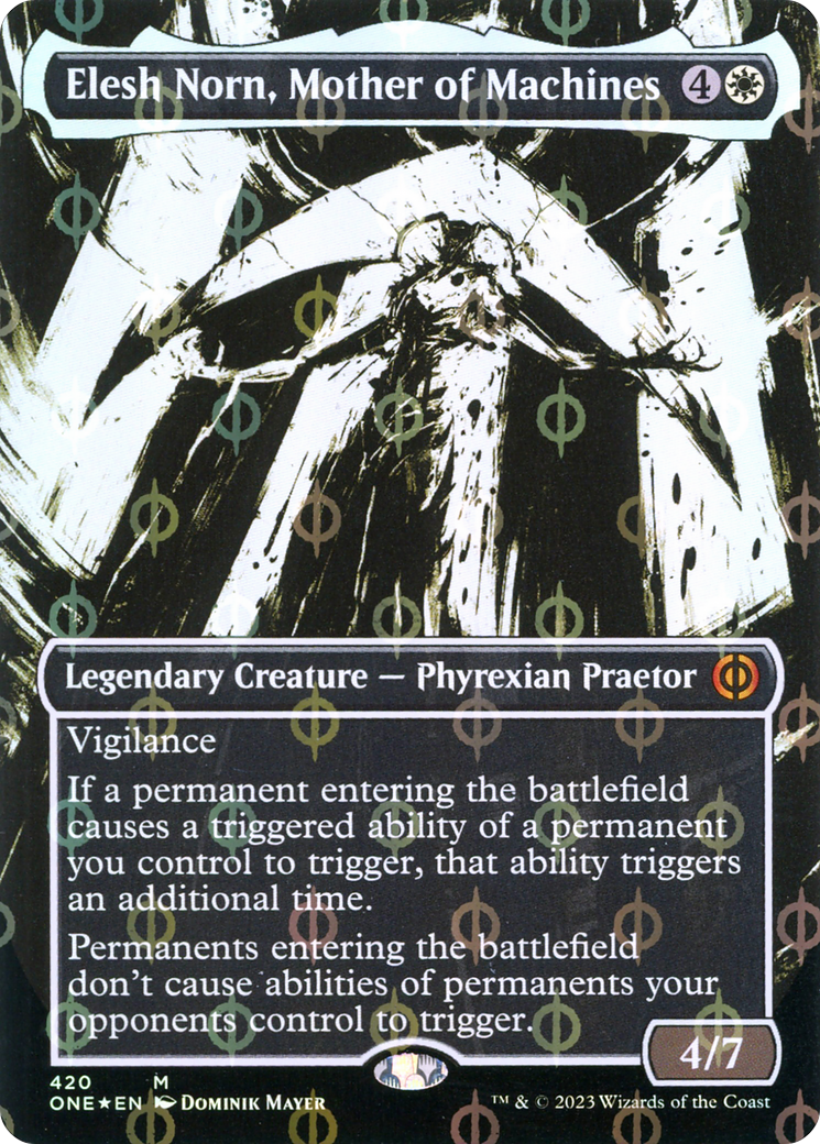 Elesh Norn, Mother of Machines (Borderless Ichor Step-and-Compleat Foil) [Phyrexia: All Will Be One] | Sanctuary Gaming