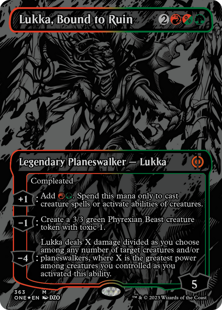 Lukka, Bound to Ruin (Oil Slick Raised Foil) [Phyrexia: All Will Be One] | Sanctuary Gaming