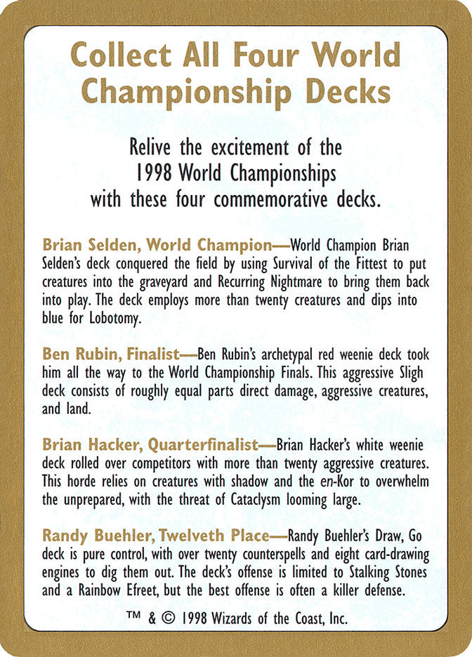 1998 World Championships Ad [World Championship Decks 1998] | Sanctuary Gaming