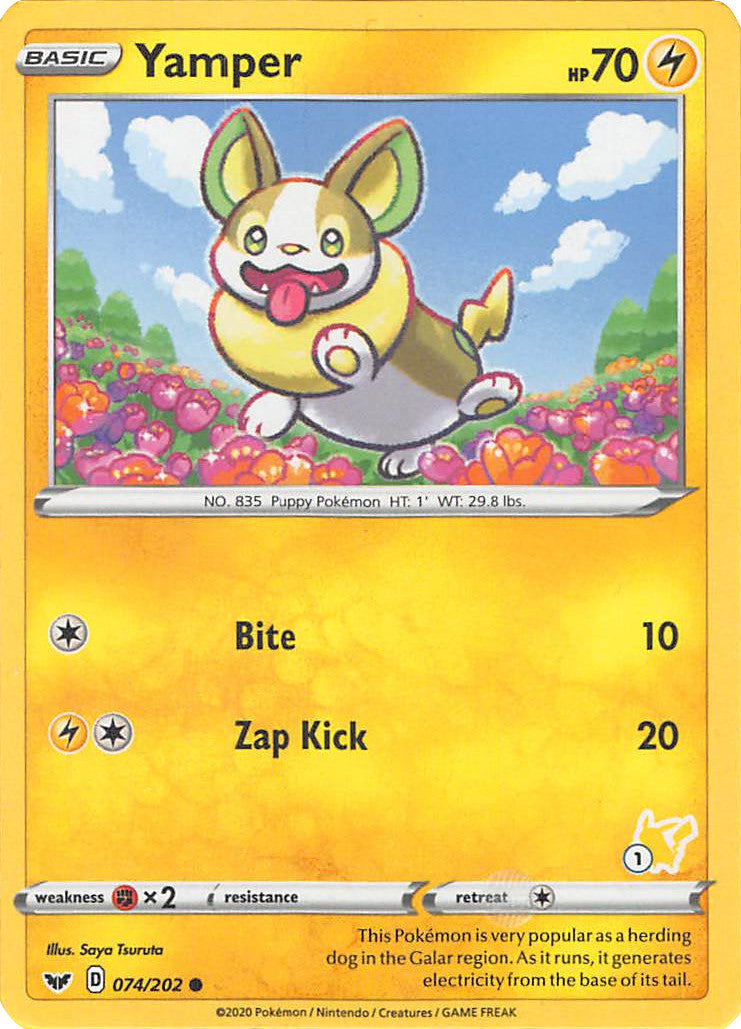 Yamper (074/202) (Pikachu Stamp #1) [Battle Academy 2022] | Sanctuary Gaming