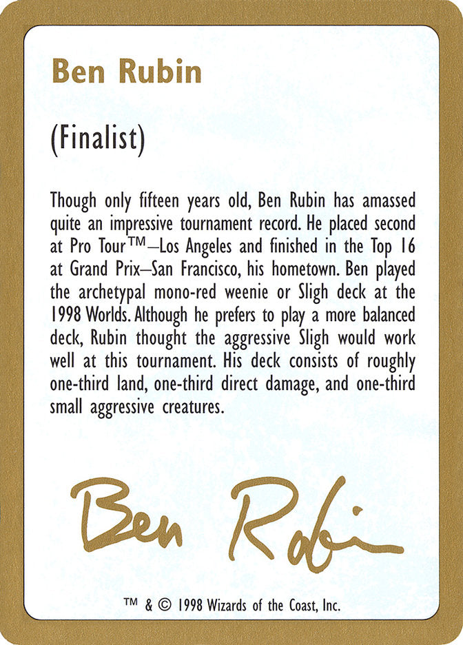 Ben Rubin Bio [World Championship Decks 1998] | Sanctuary Gaming