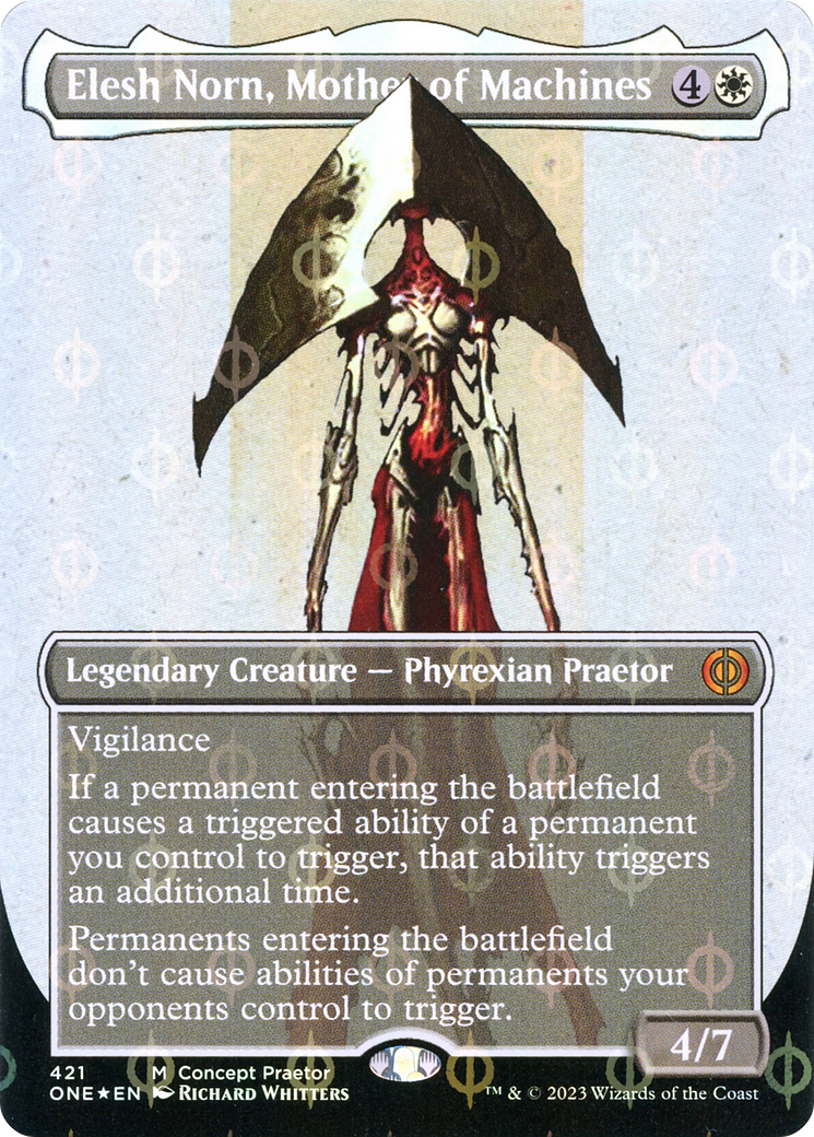 Elesh Norn, Mother of Machines (Borderless Concept Praetors Step-and-Compleat Foil) [Phyrexia: All Will Be One] | Sanctuary Gaming