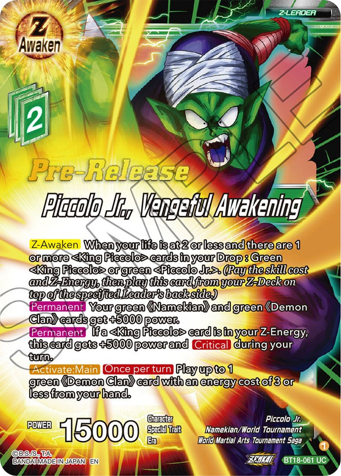 Piccolo Jr., Vengeful Awakening (BT18-061) [Dawn of the Z-Legends Prerelease Promos] | Sanctuary Gaming