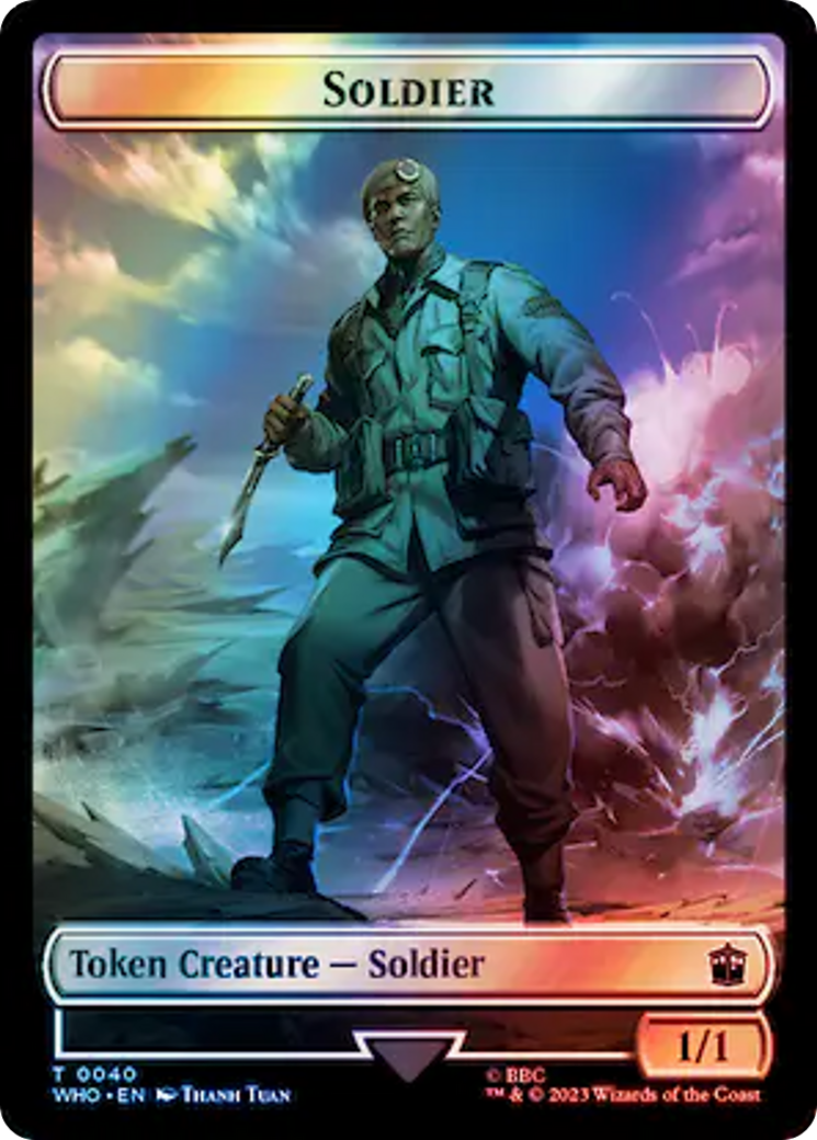 Soldier // Dinosaur Double-Sided Token (Surge Foil) [Doctor Who Tokens] | Sanctuary Gaming