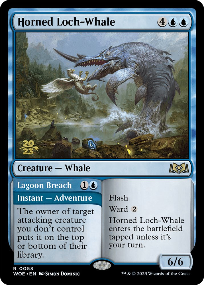 Horned Loch-Whale // Lagoon Breach [Wilds of Eldraine Prerelease Promos] | Sanctuary Gaming
