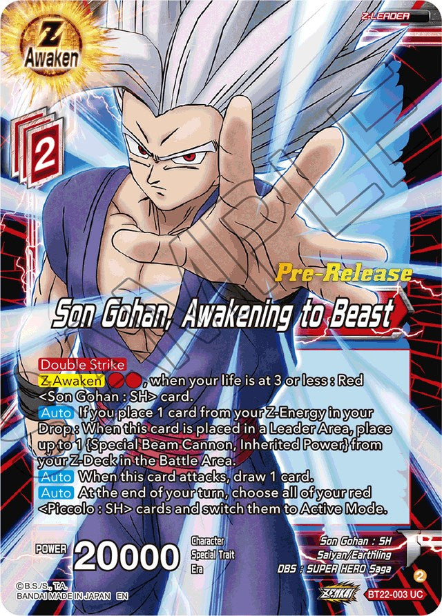 Son Gohan, Awakening to Beast (BT22-003) [Critical Blow Prerelease Promos] | Sanctuary Gaming