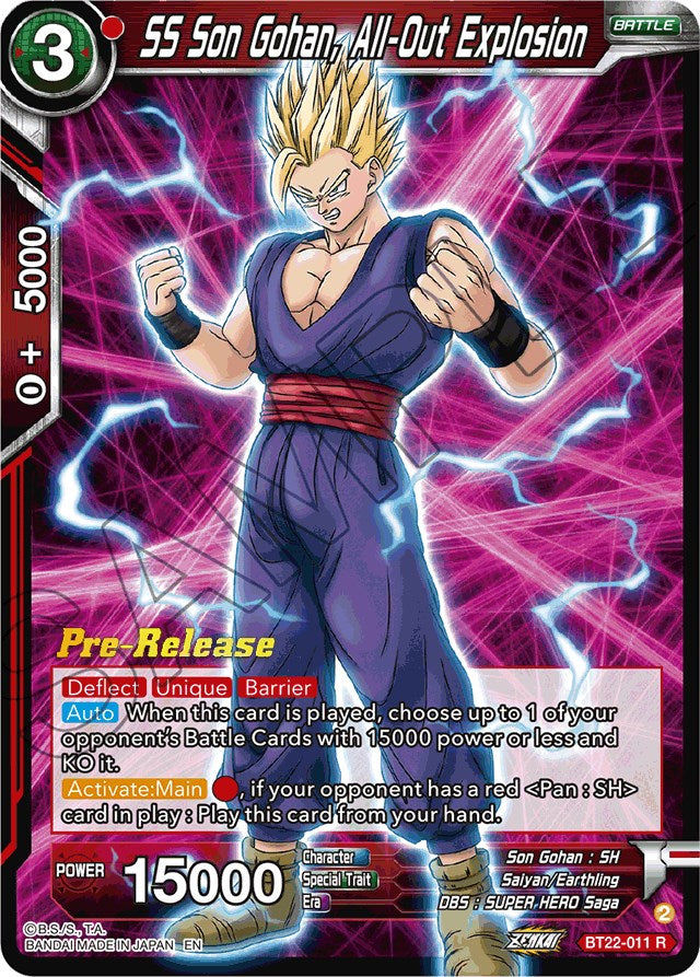 SS Son Gohan, All-Out Explosion (BT22-011) [Critical Blow Prerelease Promos] | Sanctuary Gaming