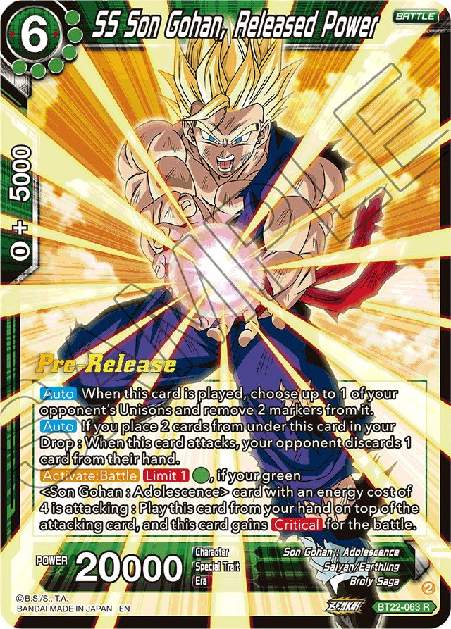 SS Son Gohan, Released Power (BT22-063) [Critical Blow Prerelease Promos] | Sanctuary Gaming