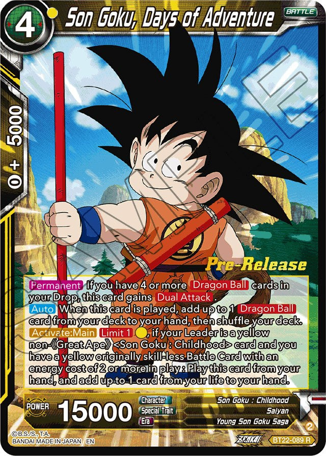 Son Goku, Days of Adventure (BT22-089) [Critical Blow Prerelease Promos] | Sanctuary Gaming