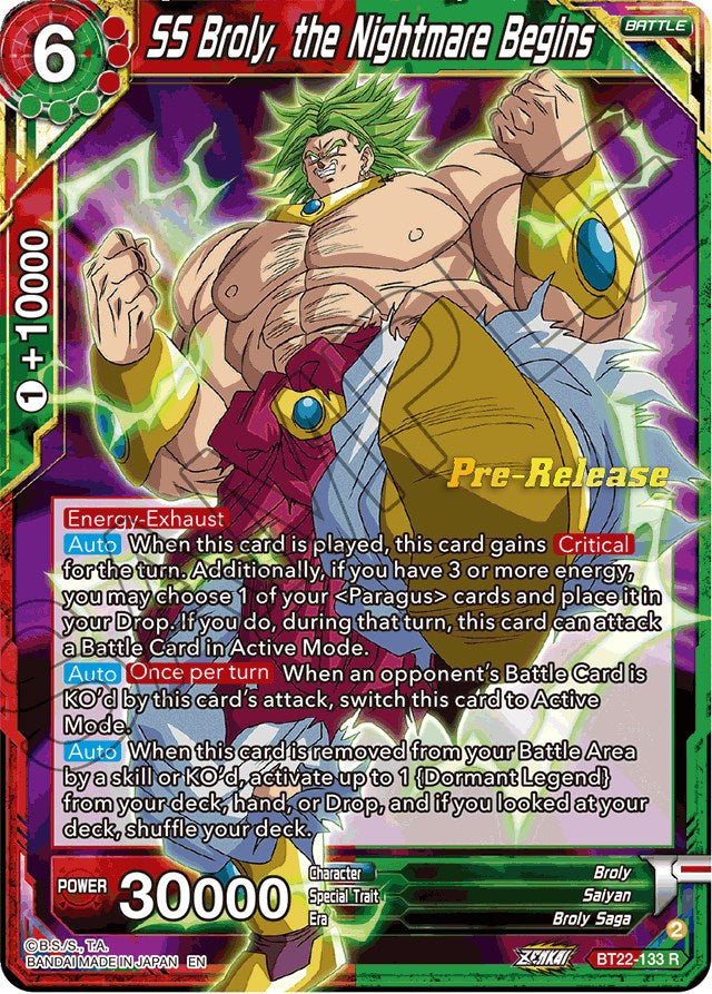 SS Broly, the Nightmare Begins (BT22-133) [Critical Blow Prerelease Promos] | Sanctuary Gaming