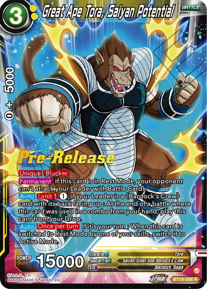 Great Ape Tora, Saiyan Potential (BT18-098) [Dawn of the Z-Legends Prerelease Promos] | Sanctuary Gaming