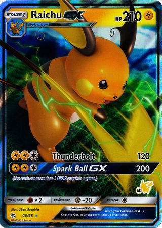 Raichu GX (20/68) (Pikachu Stamp #60) [Battle Academy 2020] | Sanctuary Gaming