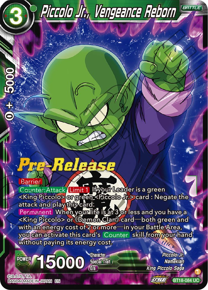 Piccolo Jr., Vengeance Reborn (BT18-084) [Dawn of the Z-Legends Prerelease Promos] | Sanctuary Gaming