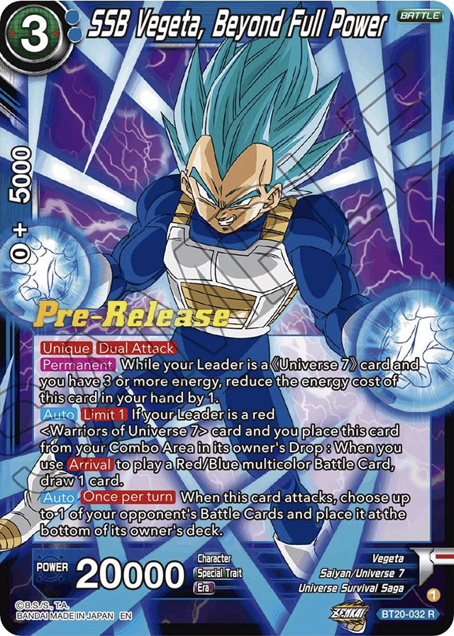 SSB Vegeta, Beyond Full Power (BT20-032) [Power Absorbed Prerelease Promos] | Sanctuary Gaming