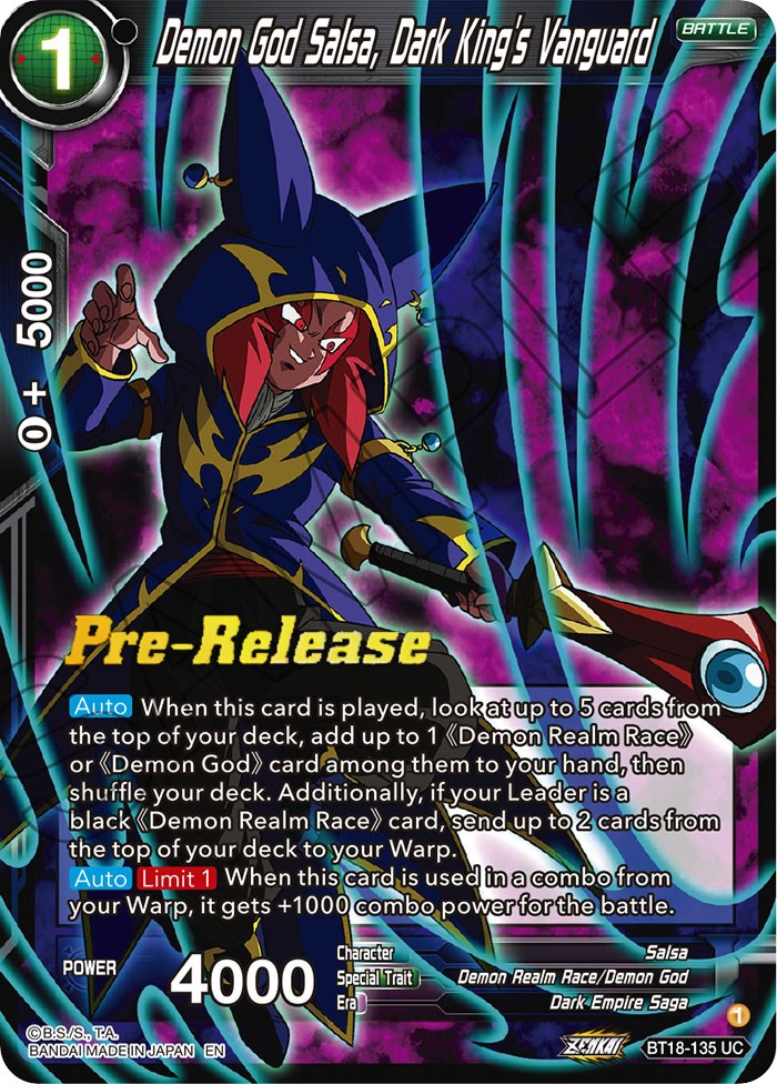 Demon God Salsa, Dark King's Vanguard (BT18-135) [Dawn of the Z-Legends Prerelease Promos] | Sanctuary Gaming