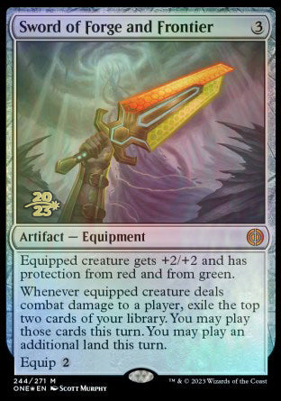 Sword of Forge and Frontier [Phyrexia: All Will Be One Prerelease Promos] | Sanctuary Gaming