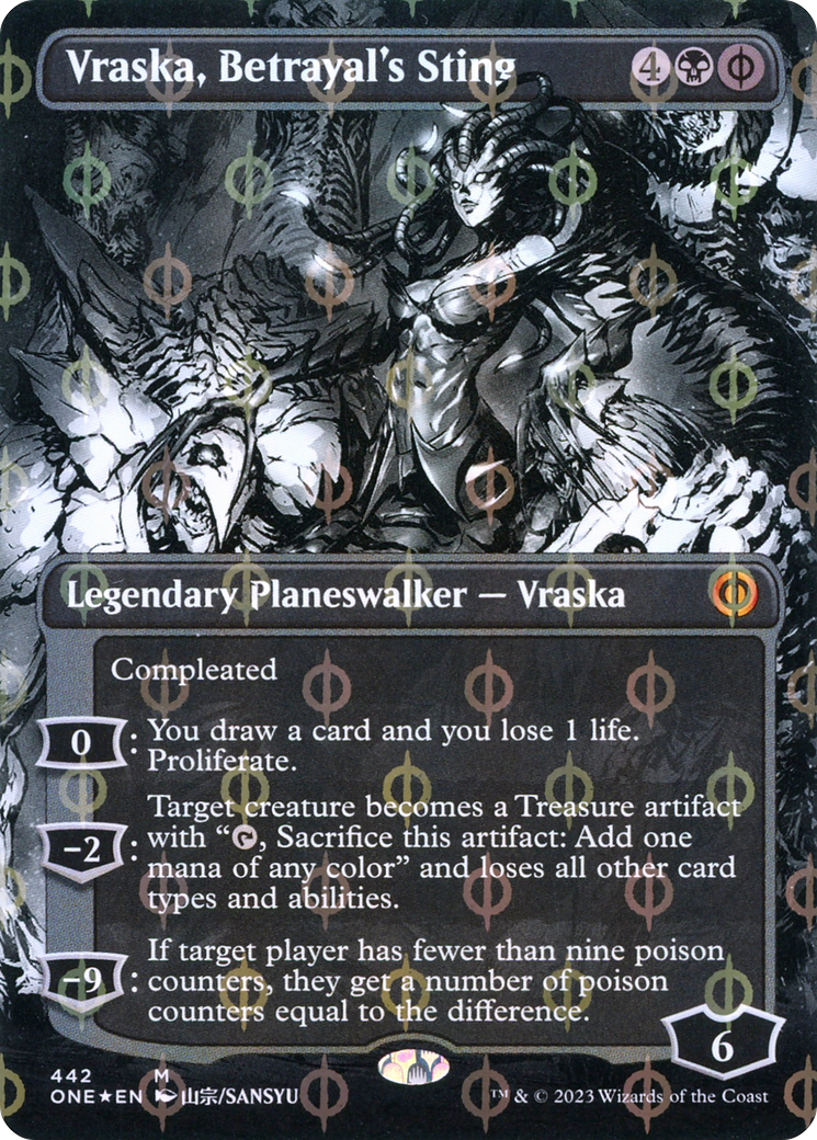 Vraska, Betrayal's Sting (Borderless Manga Step-and-Compleat Foil) [Phyrexia: All Will Be One] | Sanctuary Gaming