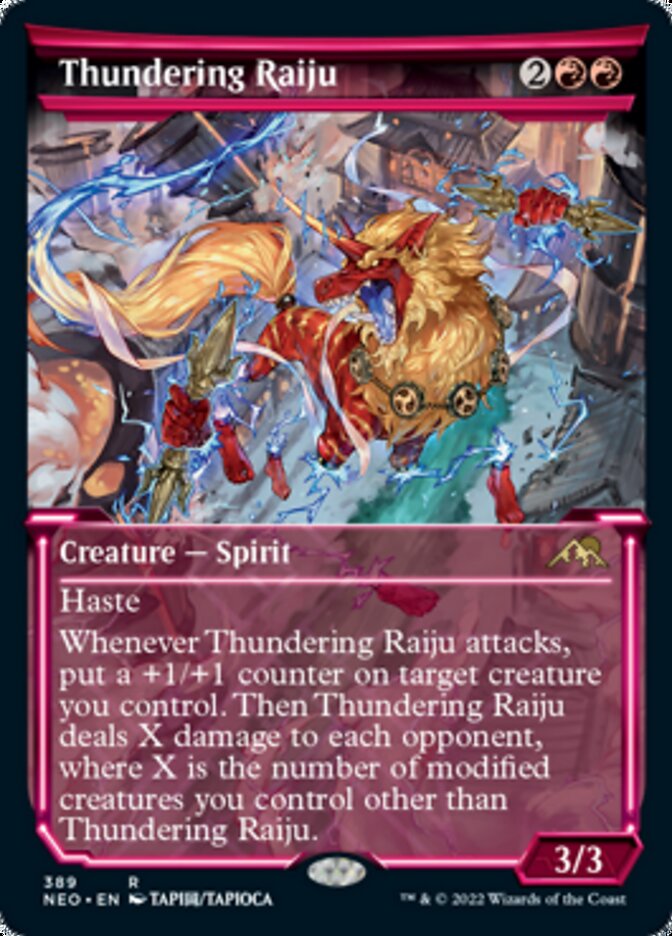Thundering Raiju (Showcase Soft Glow) [Kamigawa: Neon Dynasty] | Sanctuary Gaming