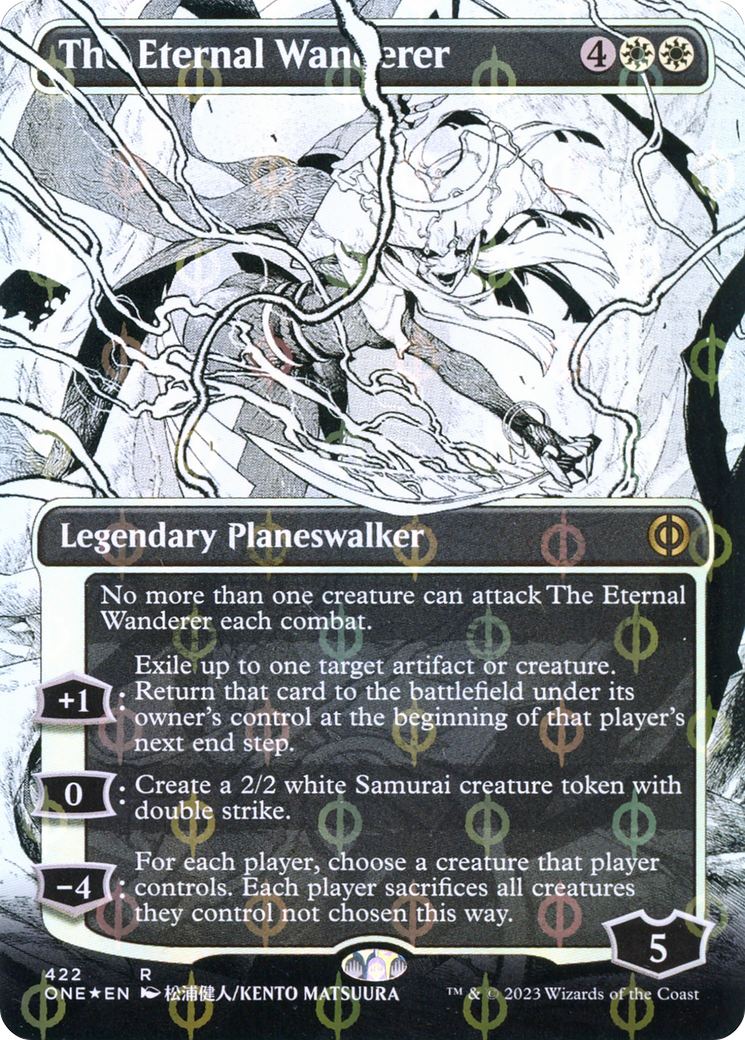 The Eternal Wanderer (Borderless Manga Step-and-Compleat Foil) [Phyrexia: All Will Be One] | Sanctuary Gaming
