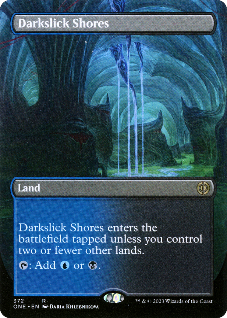 Darkslick Shores (Borderless Alternate Art) [Phyrexia: All Will Be One] | Sanctuary Gaming
