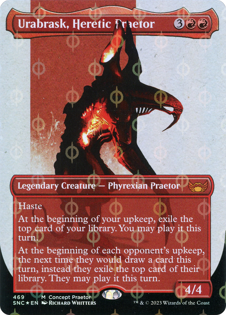 Urabrask, Heretic Praetor (Borderless Concept Praetors Step-and-Compleat Foil) [Phyrexia: All Will Be One] | Sanctuary Gaming