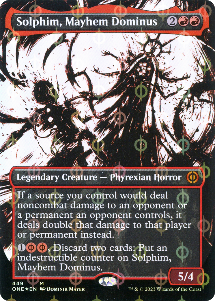 Solphim, Mayhem Dominus (Borderless Ichor Step-and-Compleat Foil) [Phyrexia: All Will Be One] | Sanctuary Gaming